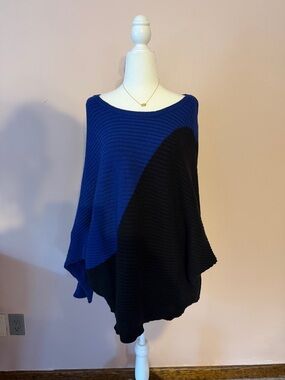 Express Blue and Black Colorblock Knit Poncho